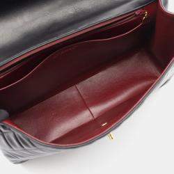 Pre Owned Chanel Deca Matelasse 34 Shoulder Bag Lambskin Leather Black