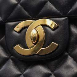 Pre Owned Chanel Deca Matelasse 34 Shoulder Bag Lambskin Leather Black