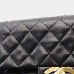 Pre Owned Chanel Deca Matelasse 34 Shoulder Bag Lambskin Leather Black