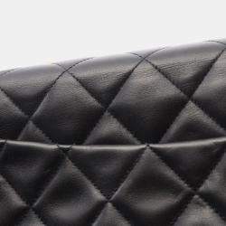 Pre Owned Chanel Deca Matelasse 34 Shoulder Bag Lambskin Leather Black