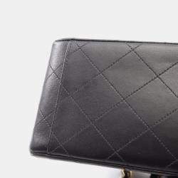 Pre Owned Chanel Deca Matelasse 34 Shoulder Bag Lambskin Leather Black