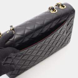 Pre Owned Chanel Deca Matelasse 34 Shoulder Bag Lambskin Leather Black