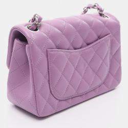 Pre Owned Chanel Mini Matelasse 20 Shoulder Bag In Lambskin Leather Purple