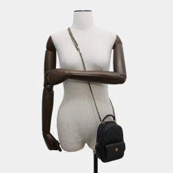 Pre Owned حقيبة ظهر شانيل كلاسيكية كوكو مارك صغيرة مطبقة جلد عجل أسود