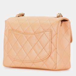 Pre Owned حقيبة كتف شانيل كووك مارك ماتلاس مصغرة سلسلة لون وردي بيج كافيار جولد هاردوير