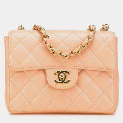 Pre Owned حقيبة كتف شانيل كووك مارك ماتلاس مصغرة سلسلة لون وردي بيج كافيار جولد هاردوير