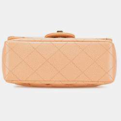 Pre Owned حقيبة كتف شانيل كووك مارك ماتلاس مصغرة سلسلة لون وردي بيج كافيار جولد هاردوير