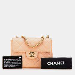 Pre Owned حقيبة كتف شانيل كووك مارك ماتلاس مصغرة سلسلة لون وردي بيج كافيار جولد هاردوير