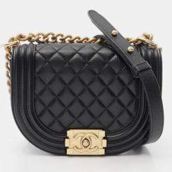 Pre Owned Chanel Boy Chanel Shoulder Bag In Grained Calfskin Leather Black