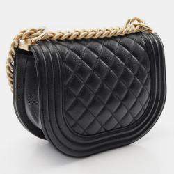 Pre Owned Chanel Boy Chanel Shoulder Bag In Grained Calfskin Leather Black