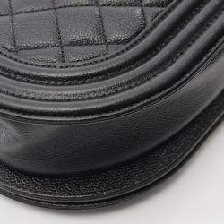 Pre Owned Chanel Boy Chanel Shoulder Bag In Grained Calfskin Leather Black