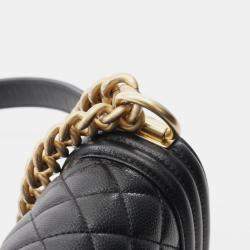 Pre Owned Chanel Boy Chanel Shoulder Bag In Grained Calfskin Leather Black