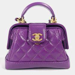 Pre Owned Chanel Quilted Matelasse Cc Coco Mark Chain Clutch Mini Shoulder Bag Leather Purple