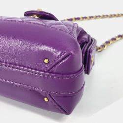 Pre Owned Chanel Quilted Matelasse Cc Coco Mark Chain Clutch Mini Shoulder Bag Leather Purple