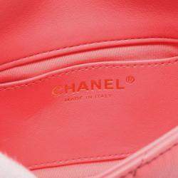 Pre Owned حقيبة شانيل الكتف الصغيرة مطرزة جلد خروف (جلد الغنم) وردية اللون