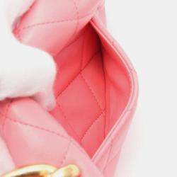 Pre Owned حقيبة شانيل الكتف الصغيرة مطرزة جلد خروف (جلد الغنم) وردية اللون