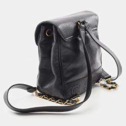 مملوكة مسبقًا حقيبة ظهر شانيل جلد عجل سلسلة كوكو ثلاثية سوداء