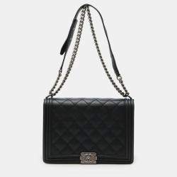 Pre Owned Chanel Boy Chanel 30 Large Matelasse Coco Mark Chain Bag Shoulder Calfskin Black