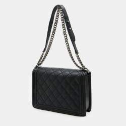 Pre Owned Chanel Boy Chanel 30 Large Matelasse Coco Mark Chain Bag Shoulder Calfskin Black