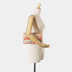 مملوكة مسبقًا Chanel Matelasse 25 Double Flap Coco Mark Flower Chain Shoulder Bag In Pink Multicolored Lambskin