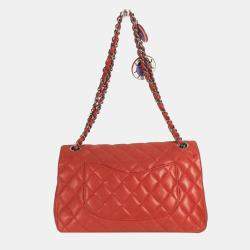 Pre Owned حقيبة كتف Chanel ماتلاس 25 ليدي باغ فراولة بسلسلة جلد الخروف أحمر