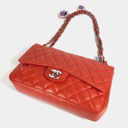 Pre Owned حقيبة كتف Chanel ماتلاس 25 ليدي باغ فراولة بسلسلة جلد الخروف أحمر