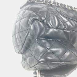 مملوكة مسبقًا Chanel Double Pocket Quilted Bag Zipper Chain Backpack Gunmetal Rucksack Leather Black