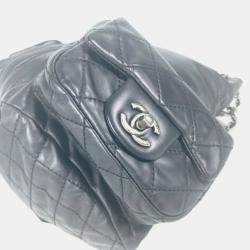 مملوكة مسبقًا Chanel Double Pocket Quilted Bag Zipper Chain Backpack Gunmetal Rucksack Leather Black