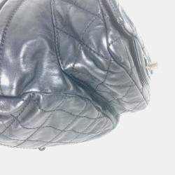 مملوكة مسبقًا Chanel Double Pocket Quilted Bag Zipper Chain Backpack Gunmetal Rucksack Leather Black