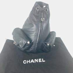 مملوكة مسبقًا Chanel Double Pocket Quilted Bag Zipper Chain Backpack Gunmetal Rucksack Leather Black