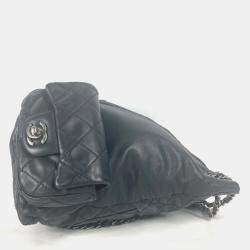 مملوكة مسبقًا Chanel Double Pocket Quilted Bag Zipper Chain Backpack Gunmetal Rucksack Leather Black