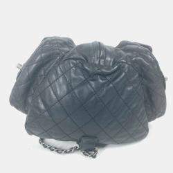 مملوكة مسبقًا Chanel Double Pocket Quilted Bag Zipper Chain Backpack Gunmetal Rucksack Leather Black