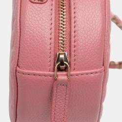 Pre Owned Chanel Pink CC Embossed Caviar Camellia Round Clutch With Chain