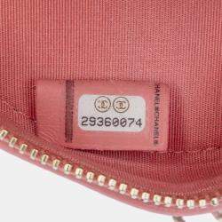 Pre Owned Chanel Pink CC Embossed Caviar Camellia Round Clutch With Chain