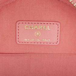 Pre Owned Chanel Pink CC Embossed Caviar Camellia Round Clutch With Chain