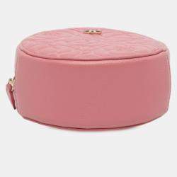 Pre Owned Chanel Pink CC Embossed Caviar Camellia Round Clutch With Chain