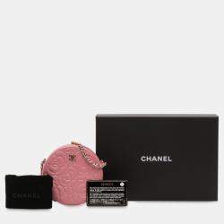 Pre Owned Chanel Pink CC Embossed Caviar Camellia Round Clutch With Chain