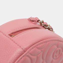 Pre Owned Chanel Pink CC Embossed Caviar Camellia Round Clutch With Chain