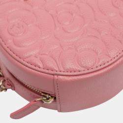 Pre Owned Chanel Pink CC Embossed Caviar Camellia Round Clutch With Chain