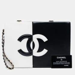 مملوكة مسبقًا Chanel Black White CC Lambskin Split Clutch with Chain