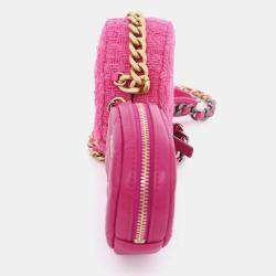 Pre Owned Chanel 2019-20 Fuchsia Pink Tweed 19 Round Clutch with Coin Purse