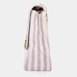 Pre Owned Chanel 1994-96 Grey/White Striped Chain Shoulder Bag