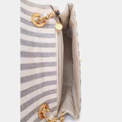 Pre Owned Chanel 1994-96 Grey/White Striped Chain Shoulder Bag