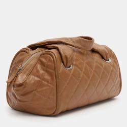 Pre Owned Chanel Brown Quilted Caviar Leather Timeless Bowler Bag