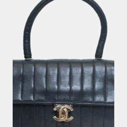 مملوكة مسبقًا حقيبة شانيل مقبض علوي جلد الضأن مبطن رأسي أسود 1991-94