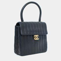 مملوكة مسبقًا حقيبة شانيل مقبض علوي جلد الضأن مبطن رأسي أسود 1991-94