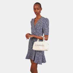 Pre Owned Chanel 2000-02 White Canvas Mini Bowler Bag