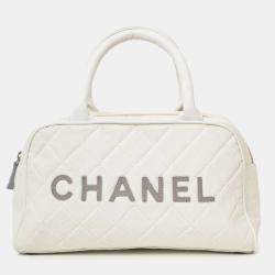 Pre Owned Chanel 2000-02 White Canvas Mini Bowler Bag