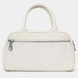 Pre Owned Chanel 2000-02 White Canvas Mini Bowler Bag