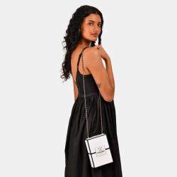 Pre Owned Chanel Black/White Leather No. 5 Perfume Clutch Evening Clutch